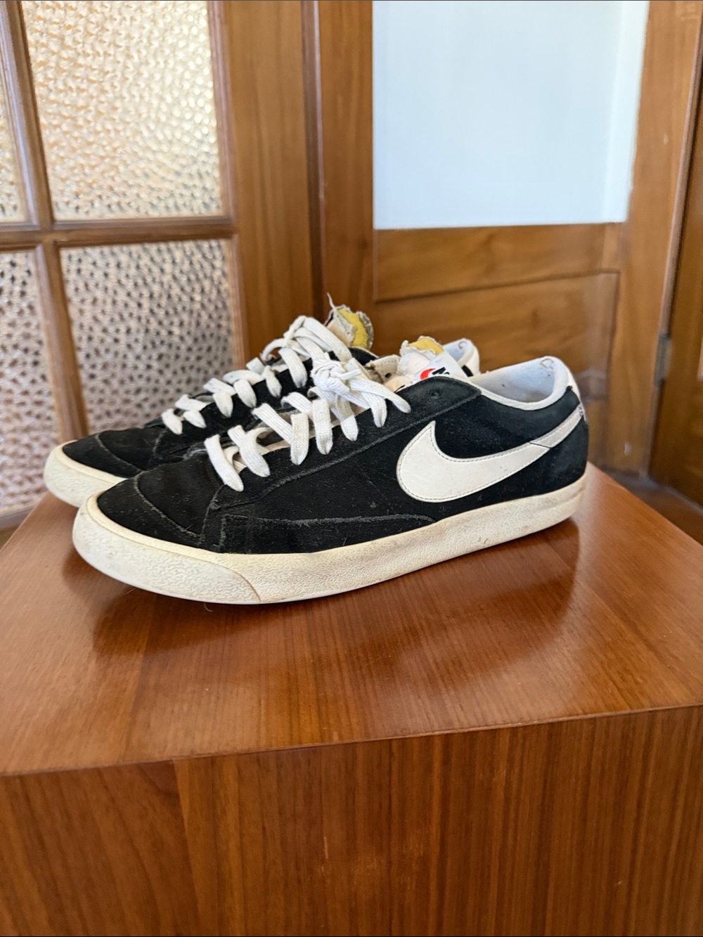 Nike Black Suede Low-Top Sneakers with White Swoosh